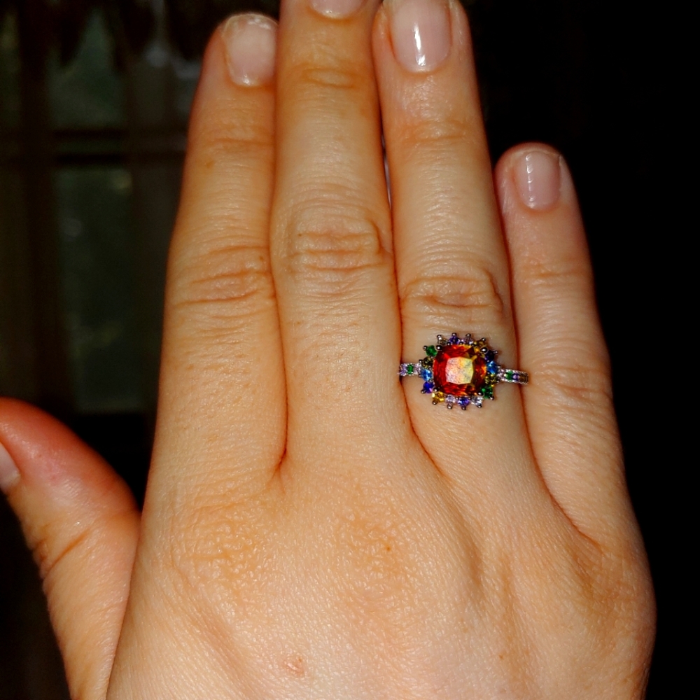 Sterling Silver Rainbow Color Ring--Size 7